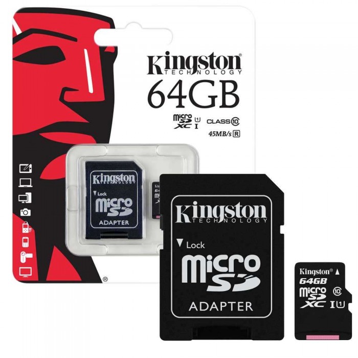 MicroSD Kingston 64GB  HC Class 10 con adattatore SD