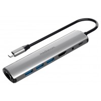 Adattatore USB-C Type C a HDMI+3 USB 3.0+Lan Gigabit+audio+power in alluminio Mediacom