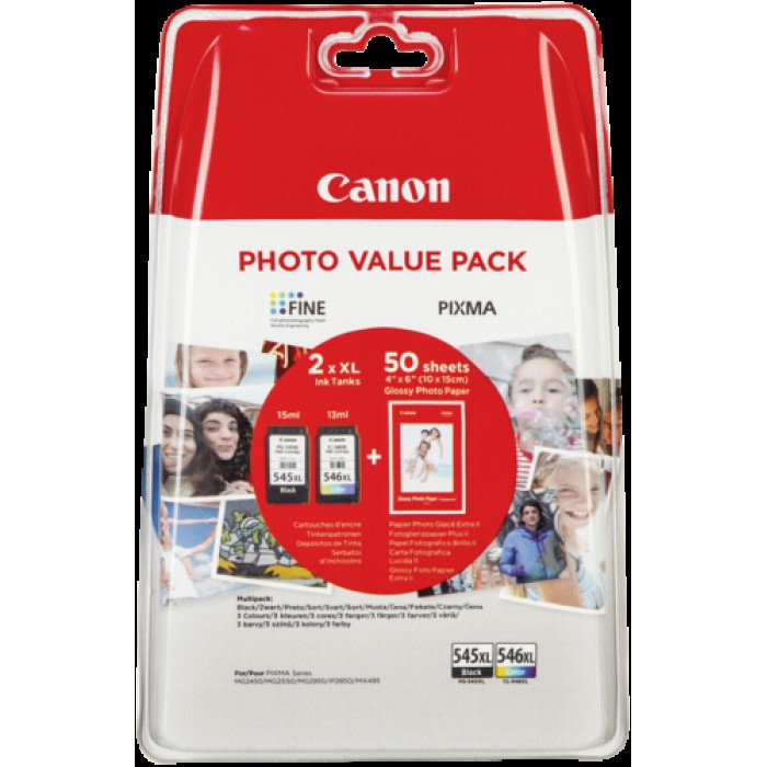 Confezione cartucce Canon originali 545XL+CL546XL+carta fotografica