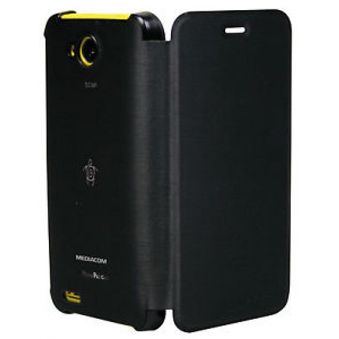 COVER FLIP CASE MEDIACOM Phone Pad G400 G 400 Ecopelle Nera Custodia M-G400FC